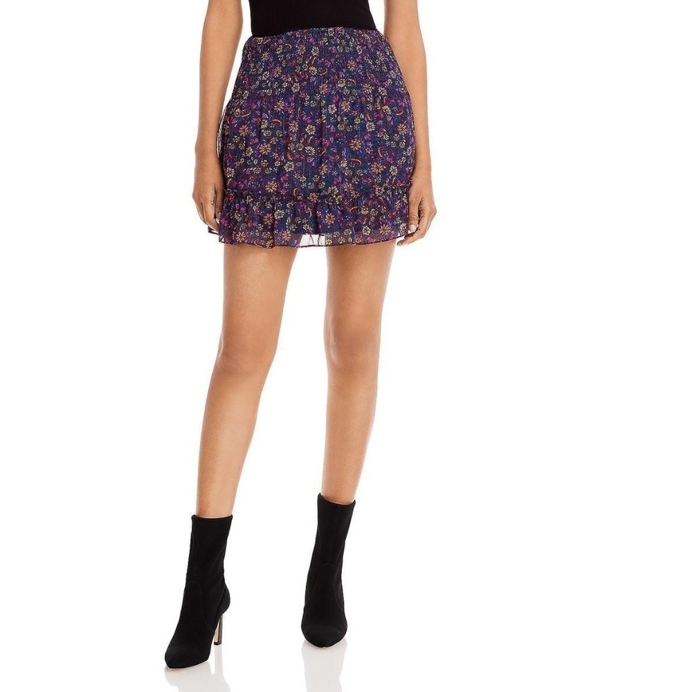 Aqua Womens Floral Printed Smocked Pull On Mini Skirt